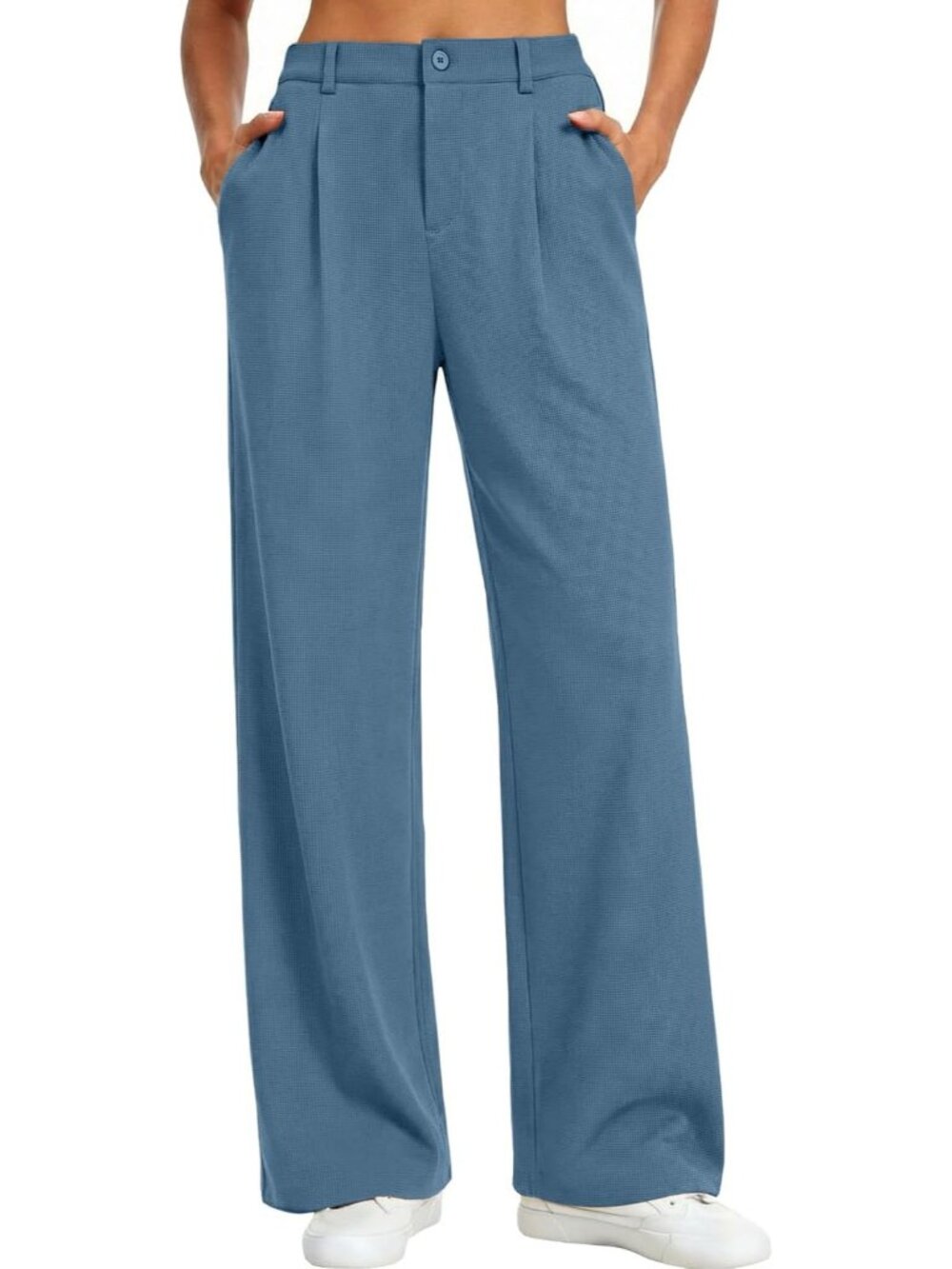 Women's Blue Wide Leg Pants Stretchy Work Dress Business Casual Comfort Trouser
